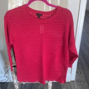 Pink Talbots pointelle sweater.